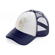 golf ball with flag navy blue and white trucker hat