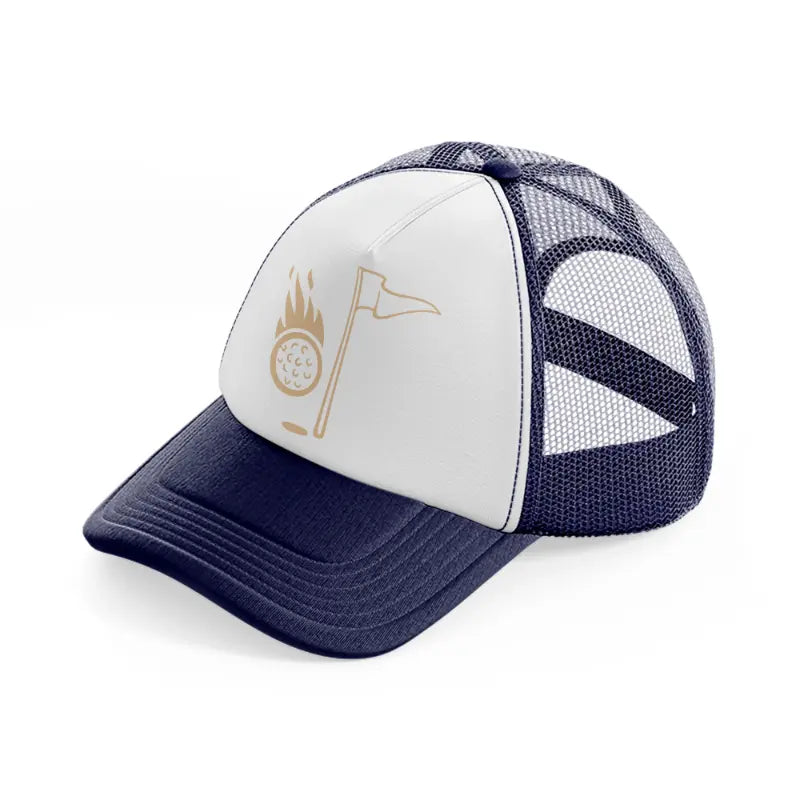 golf ball with flag-navy-blue-and-white-trucker-hat