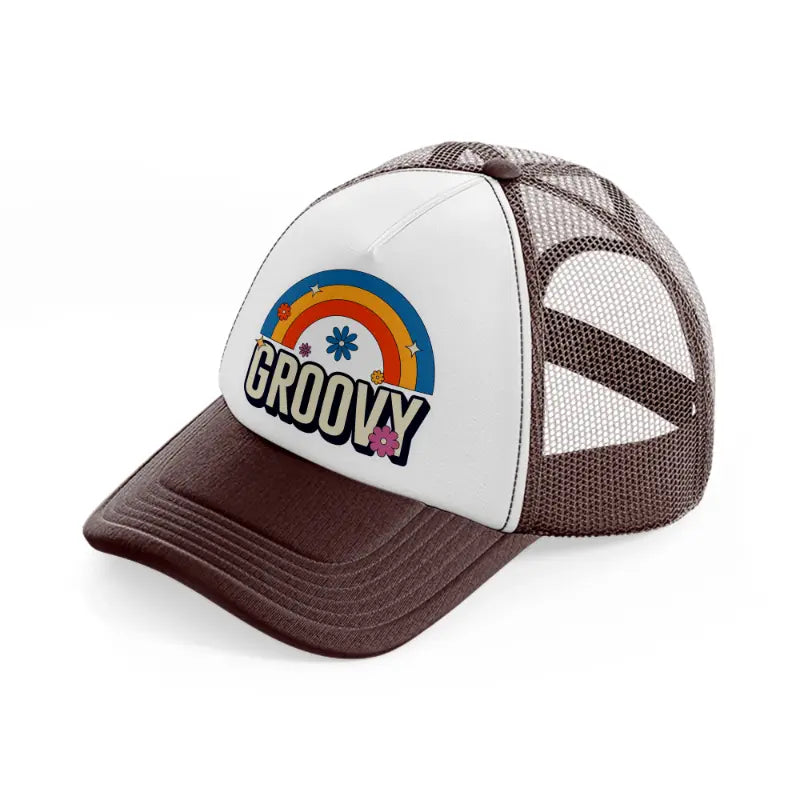 groovy rainbow-brown-trucker-hat