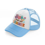 peace love summer-sky-blue-trucker-hat