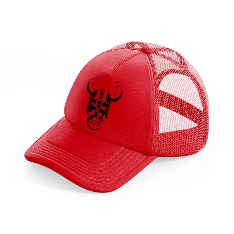 skull with helmet-red-trucker-hat