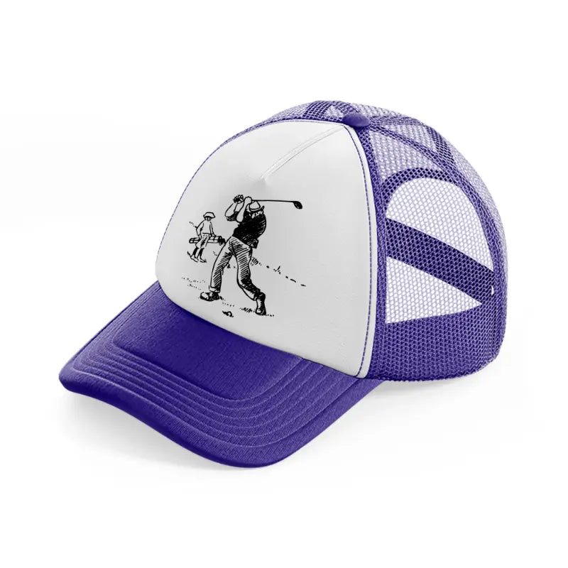 golfer cartoon purple trucker hat