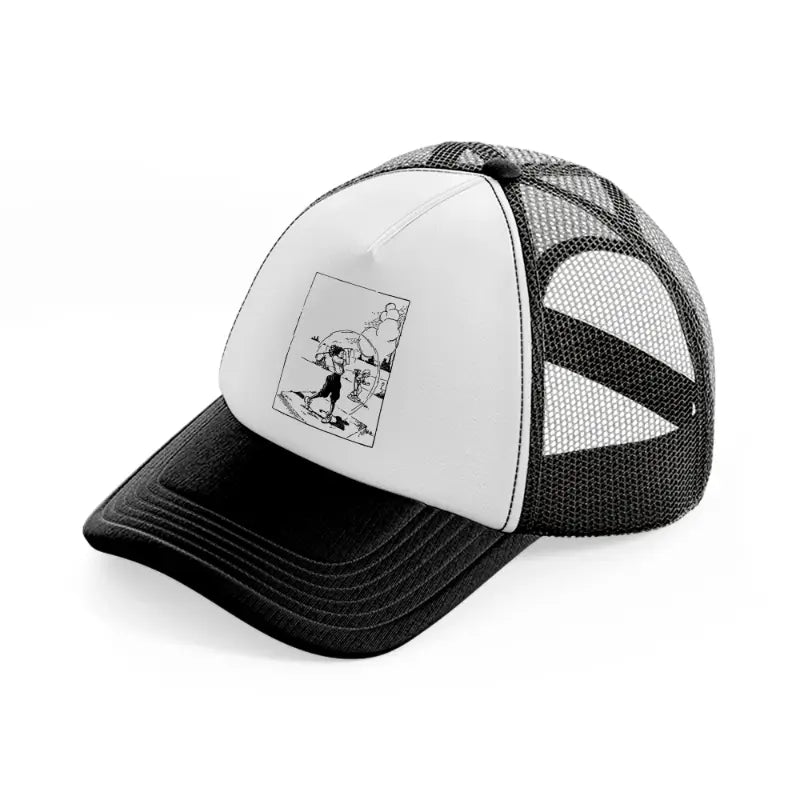 golfer b&w-black-and-white-trucker-hat