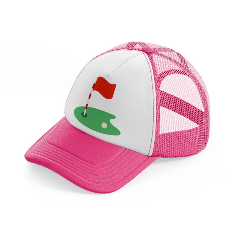 golf course with ball-neon-pink-trucker-hat