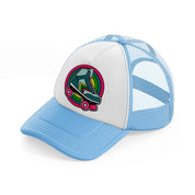 roller skates in circle sky blue trucker hat