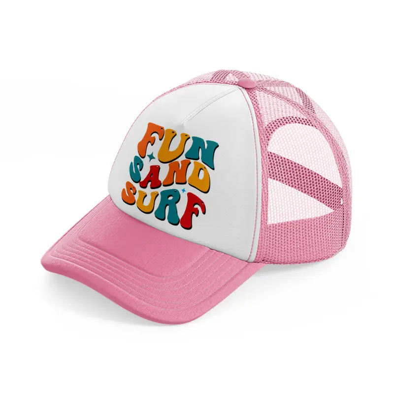 fun sand surf-pink-and-white-trucker-hat