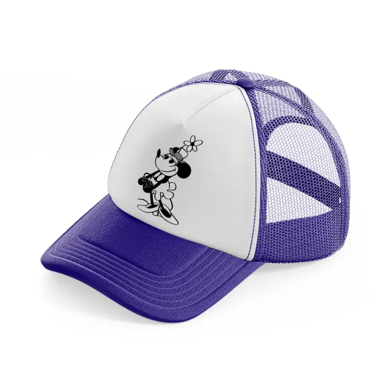 minnie in hat-purple-trucker-hat