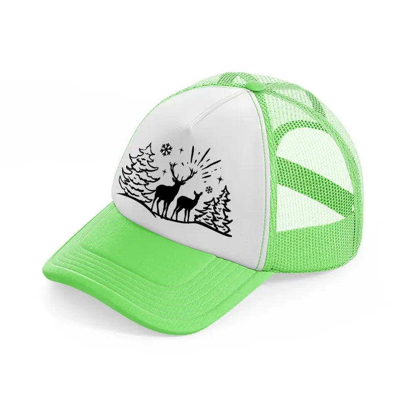 deers in the snow-lime-green-trucker-hat