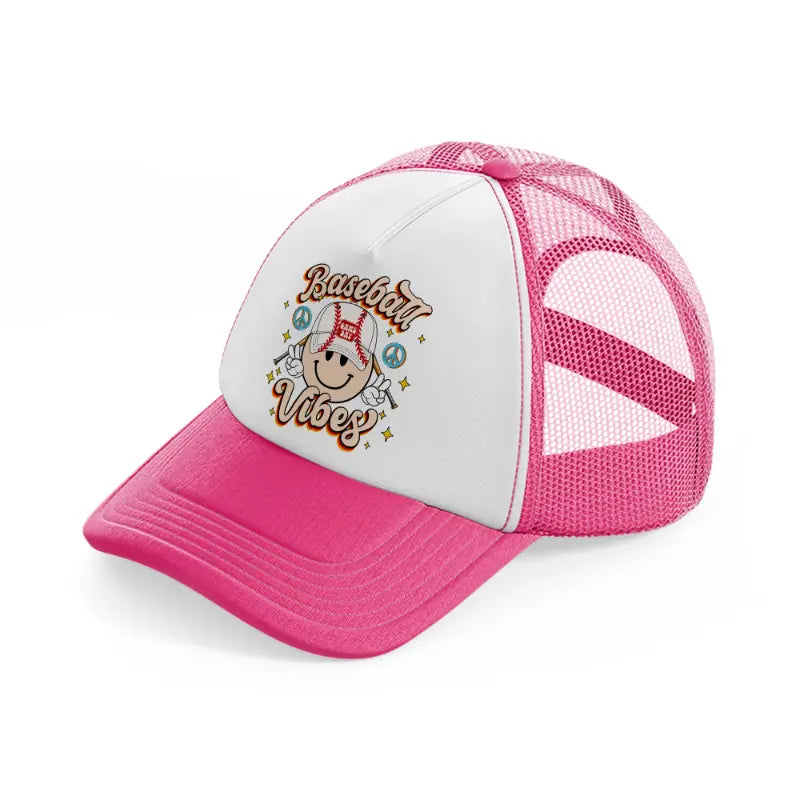 baseball vibes smiley-neon-pink-trucker-hat