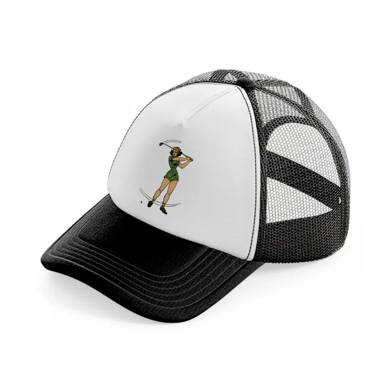 girl golfer green-black-and-white-trucker-hat
