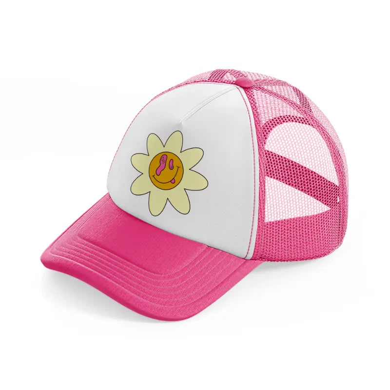 weird flower smiley-neon-pink-trucker-hat