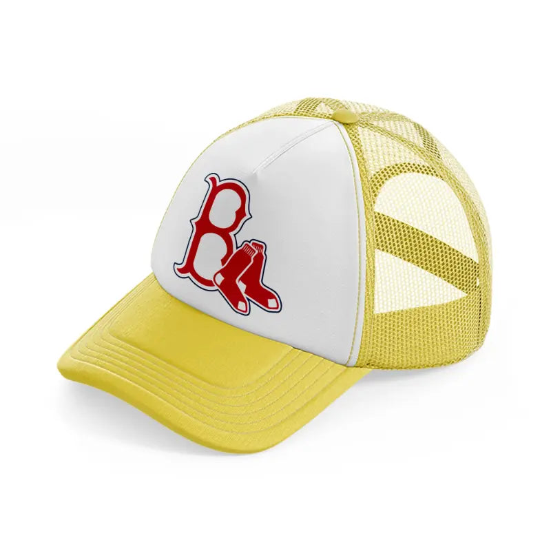 boston red sox emblem yellow trucker hat