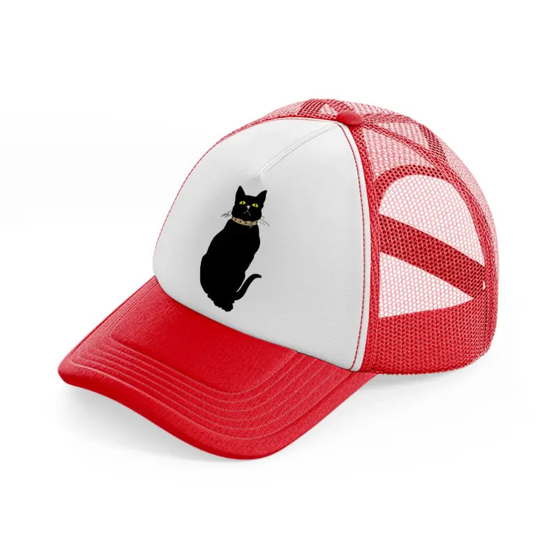 black cat-red-and-white-trucker-hat
