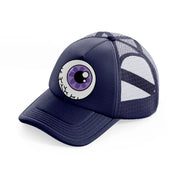 purple eyeball-navy-blue-trucker-hat