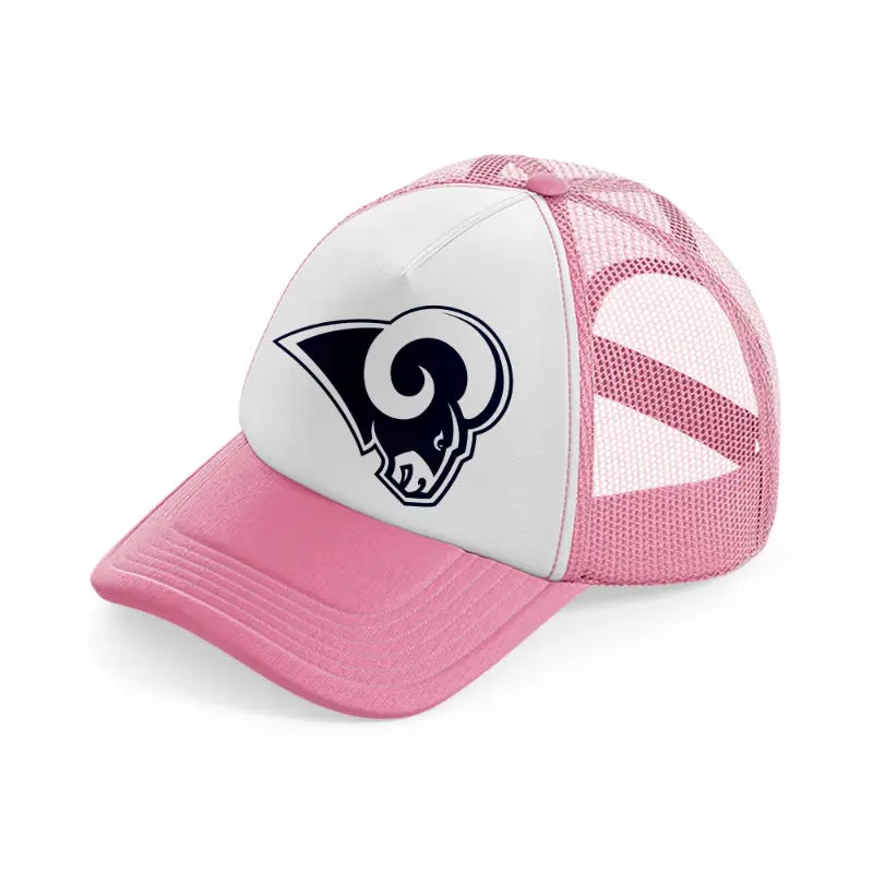 los angeles rams emblem-pink-and-white-trucker-hat