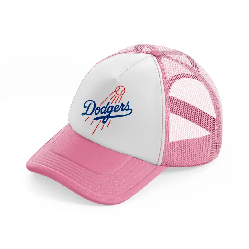 dodgers emblem-pink-and-white-trucker-hat