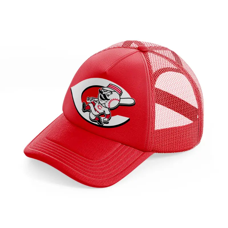 cincinnati retro emblem-red-trucker-hat