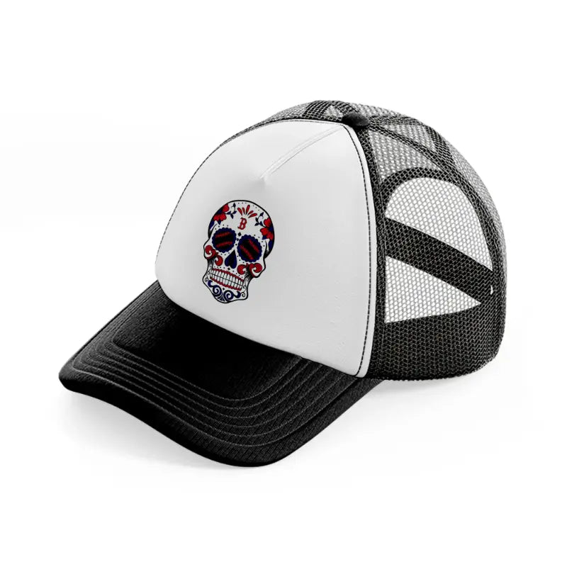 boston red sox skull black and white trucker hat