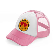 happy love face pink and white trucker hat