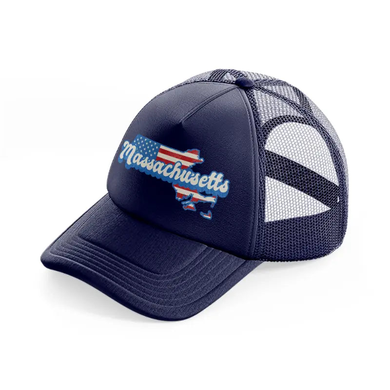 massachusetts flag-navy-blue-trucker-hat