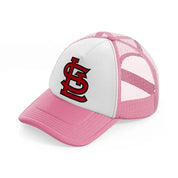 st louis cardinals emblem-pink-and-white-trucker-hat