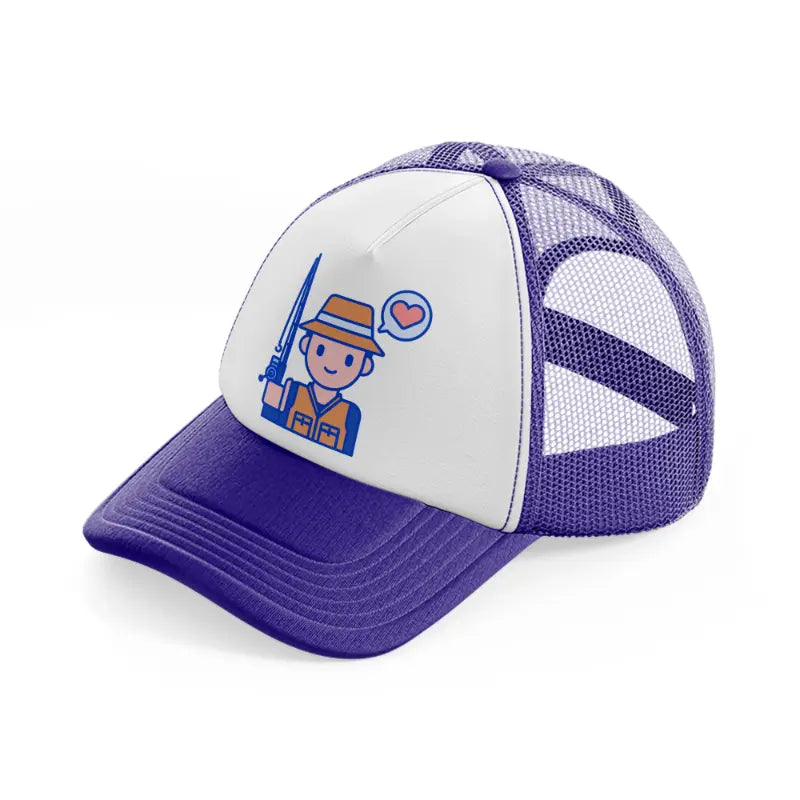 fisherman loves fishing purple trucker hat