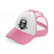 hoodied skull-pink-and-white-trucker-hat
