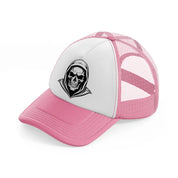 hoodied skull pink and white trucker hat