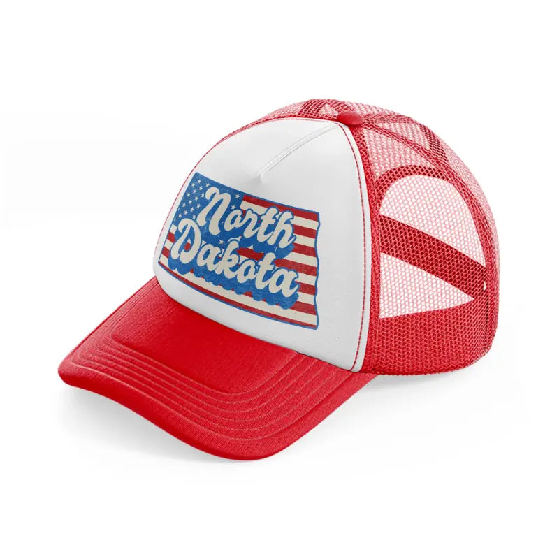 north dakota flag-red-and-white-trucker-hat
