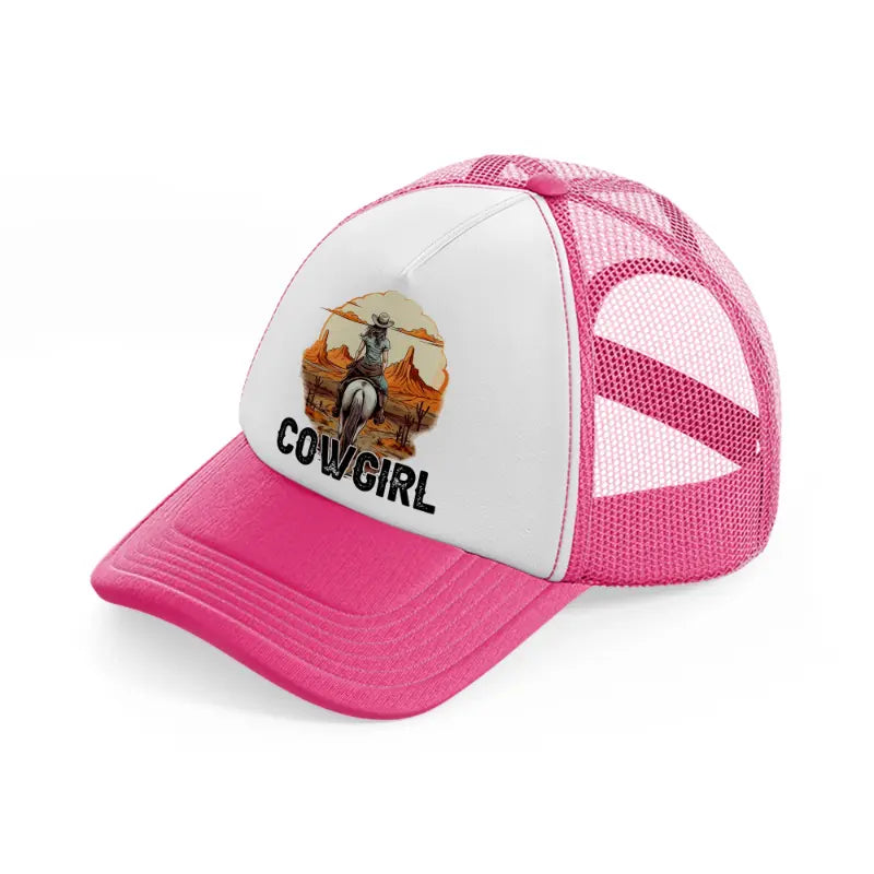 cowgirl picture-neon-pink-trucker-hat