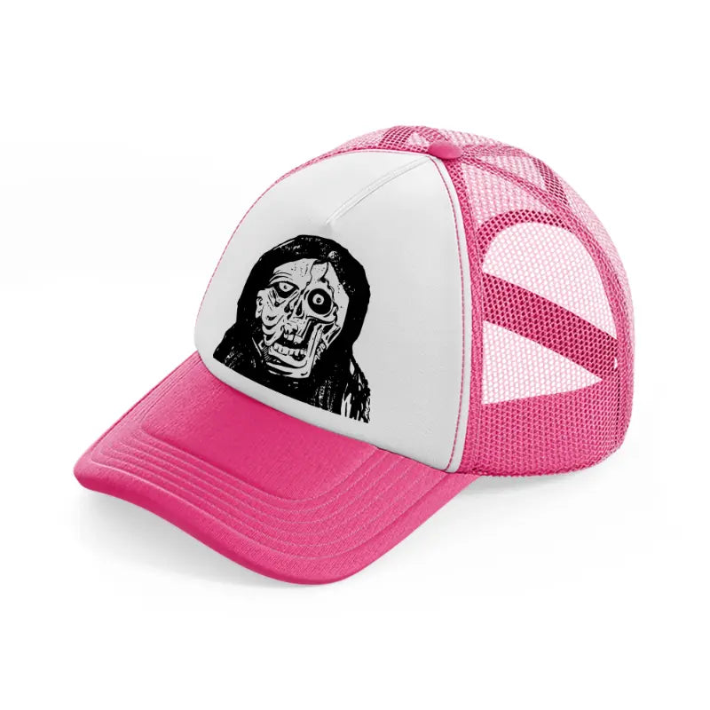 skull face-neon-pink-trucker-hat