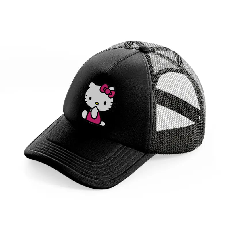 hello kitty curious black trucker hat