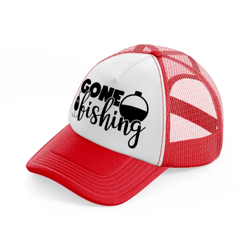 gone fishing transparent red and white trucker hat