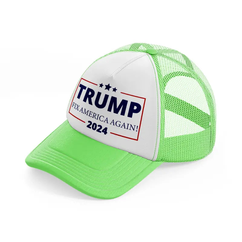 Trump 2024 Fix America Again lime-green Trucker Hat