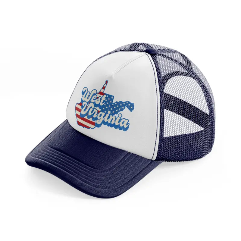 west virginia flag-navy-blue-and-white-trucker-hat
