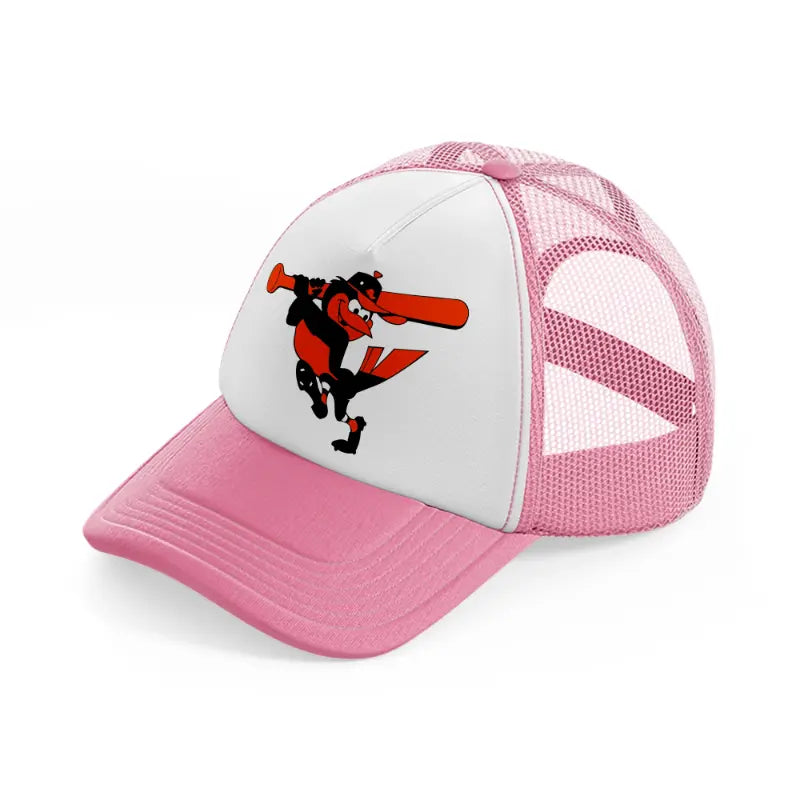 baltimore orioles cartoon-pink-and-white-trucker-hat