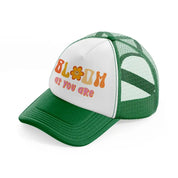hippiehappy3-green-and-white-trucker-hat