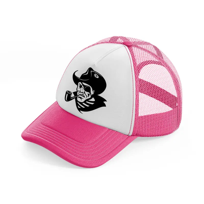 eye patch neon pink trucker hat