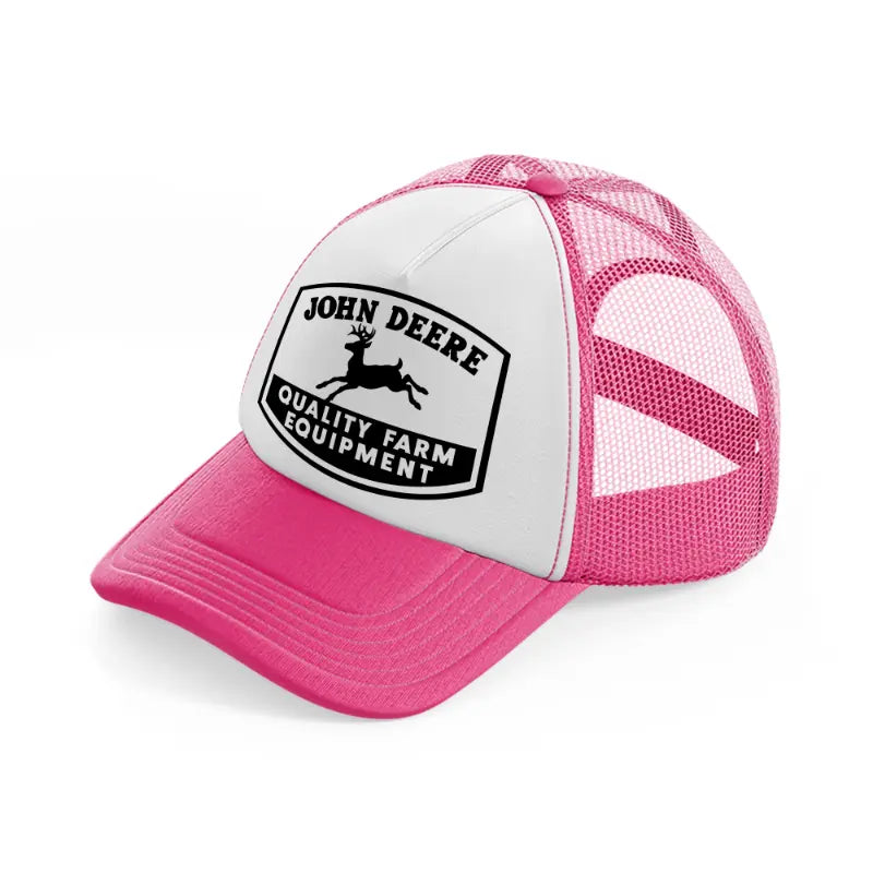 john deere quality farm equipment black-neon-pink-trucker-hat