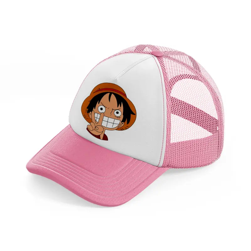 luffy smiling-pink-and-white-trucker-hat