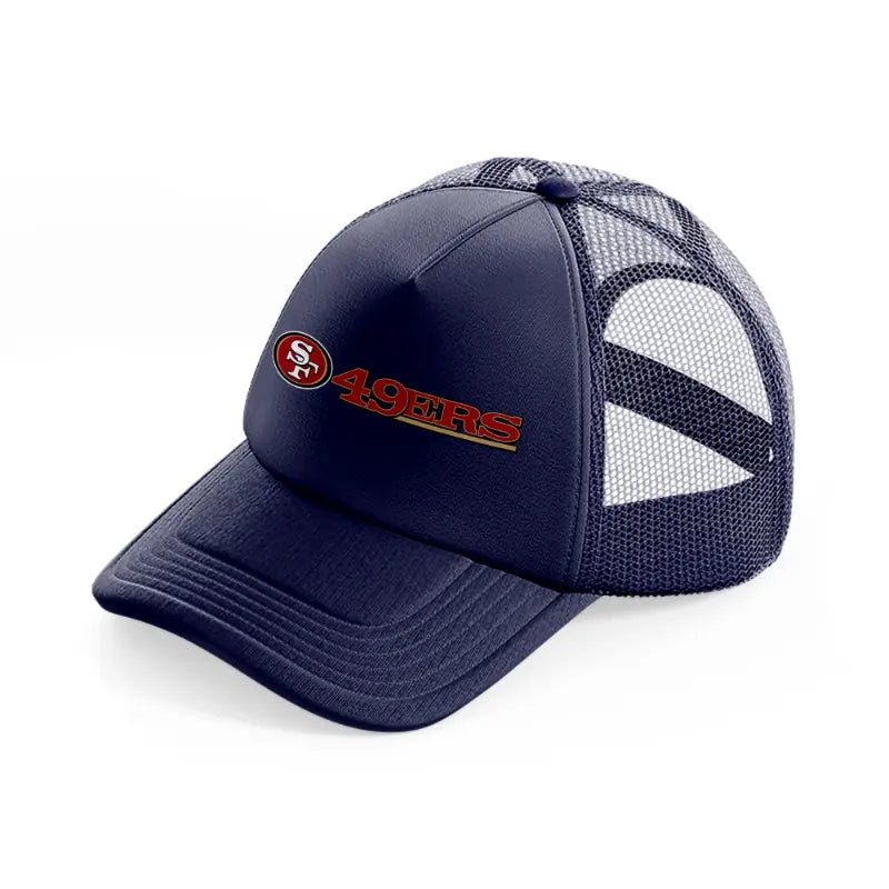 49ers logo with text-navy-blue-trucker-hat