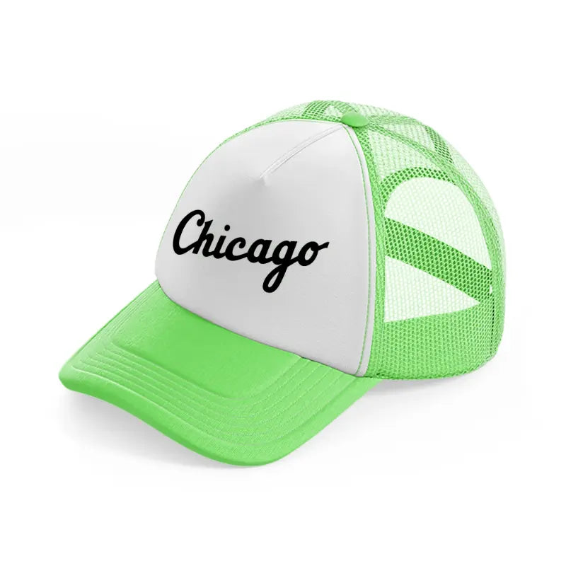 chicago font lime green trucker hat