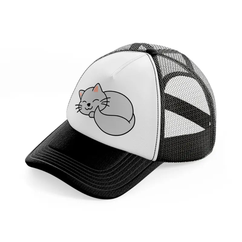 fluffy cat-black-and-white-trucker-hat