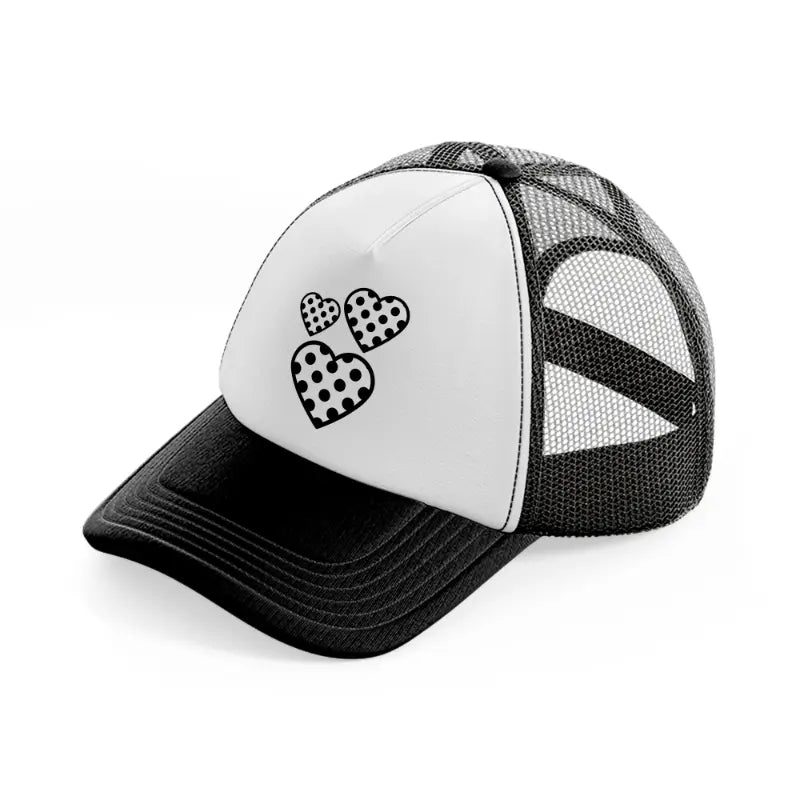 polka dot hearts-black-and-white-trucker-hat