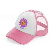 smiley flower-pink-and-white-trucker-hat