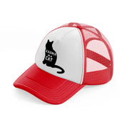 karma is a cat b&w-red-and-white-trucker-hat