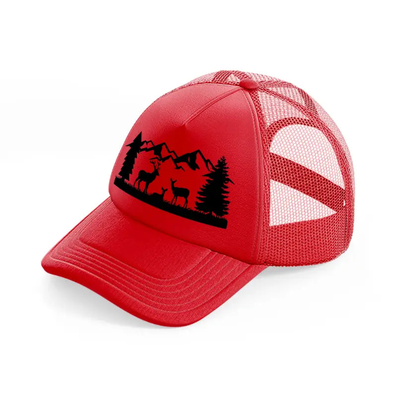 deer mountains-red-trucker-hat
