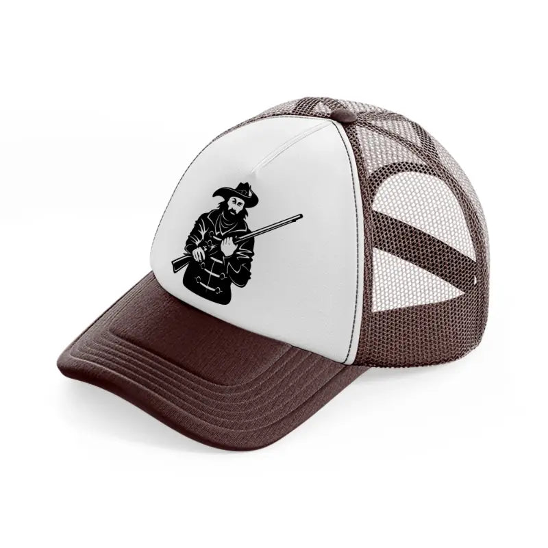 pirate with rifle-brown-trucker-hat