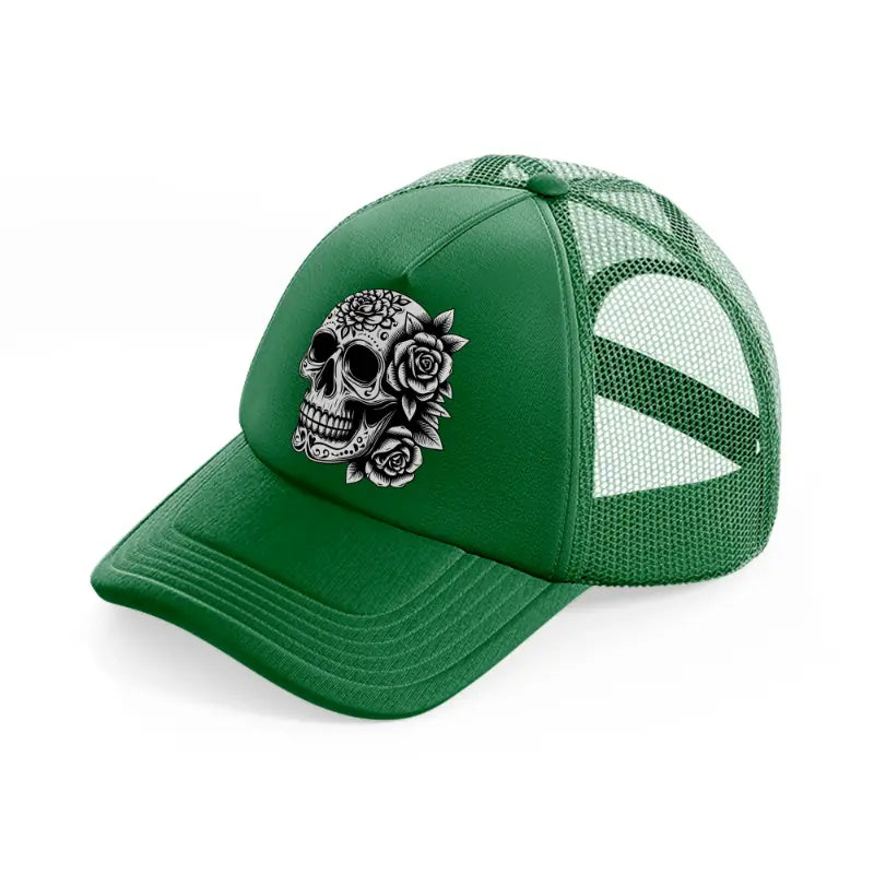 skull head flower-green-trucker-hat