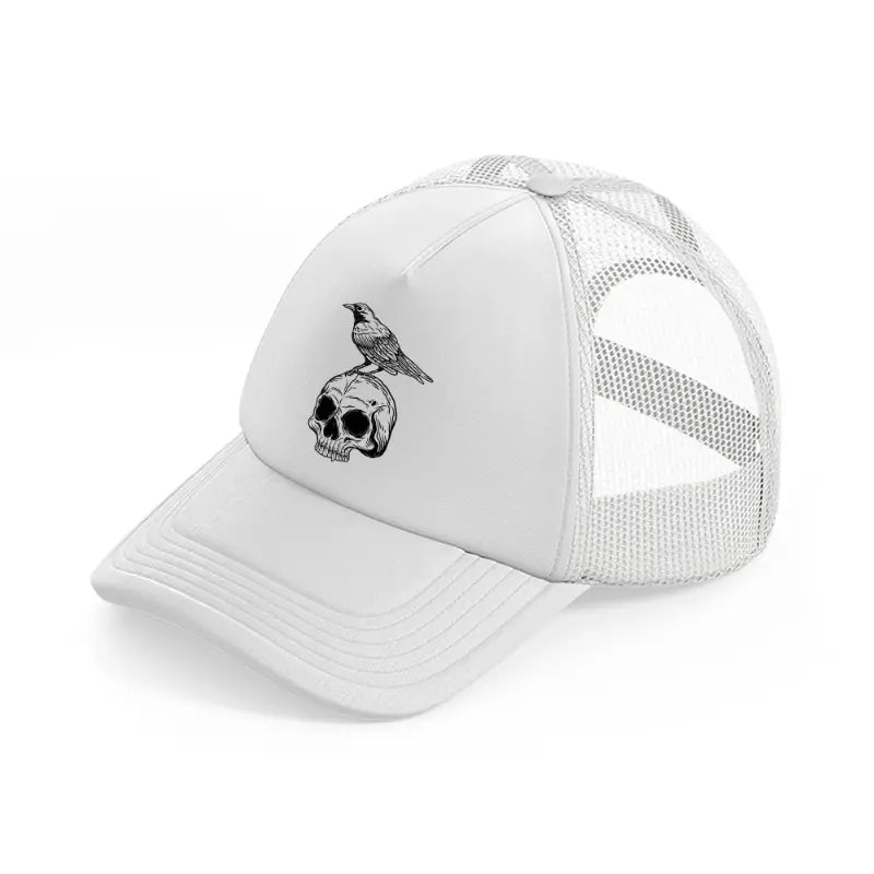 dark skull bird art-white-trucker-hat